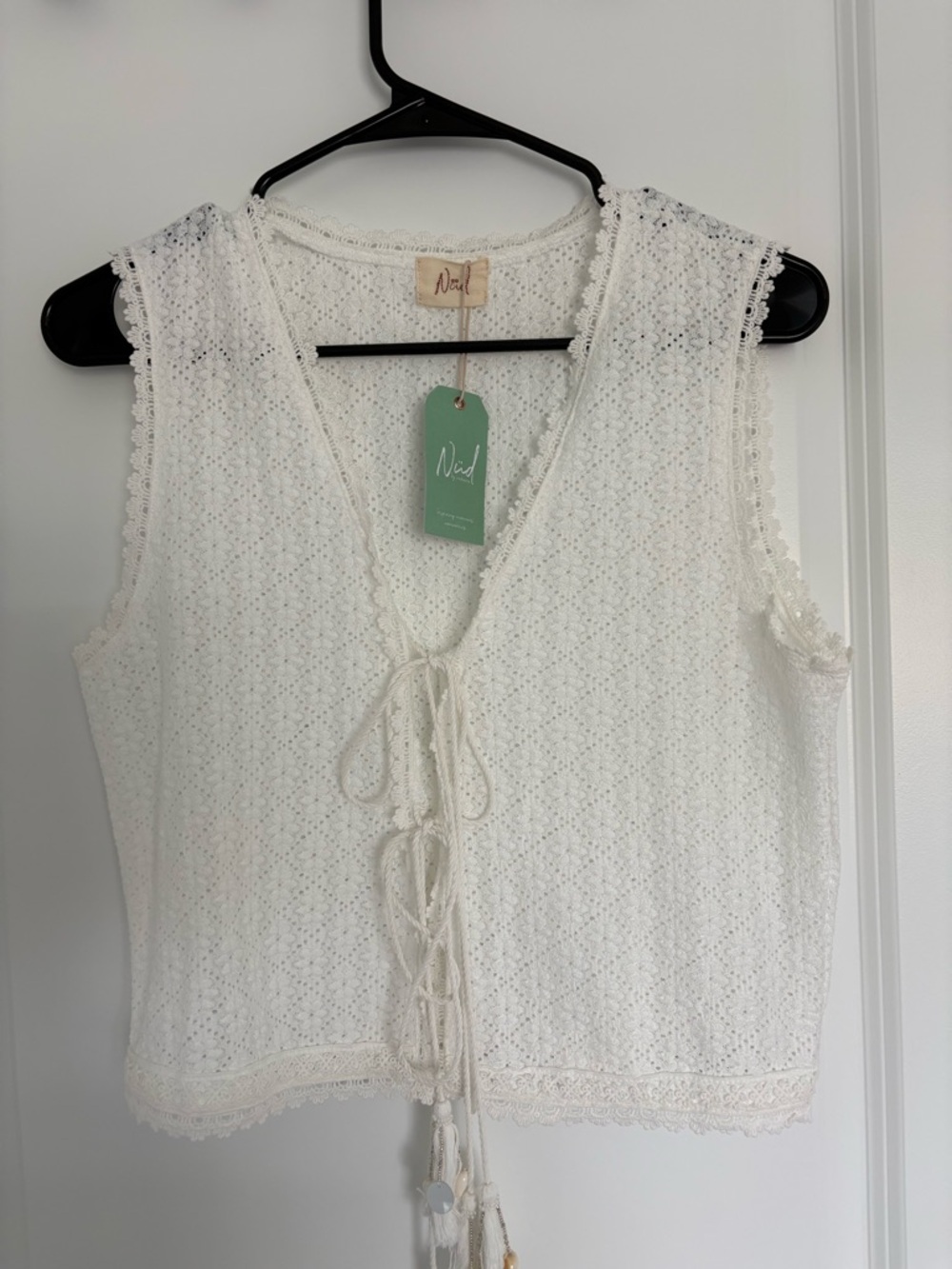 NWT Nekane White Crochet Tie-Front Vest